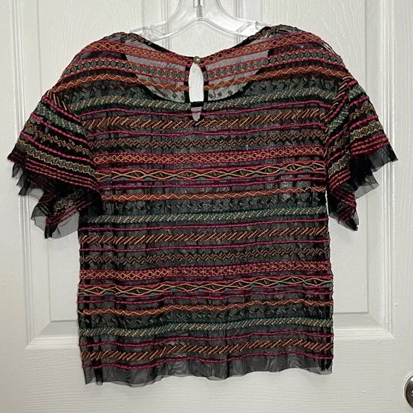 ANTHROPOLOGIE MAEVE Naples Embroidered Mesh Multicolored Cap Sleeve Top | XS - Picture 12 of 12